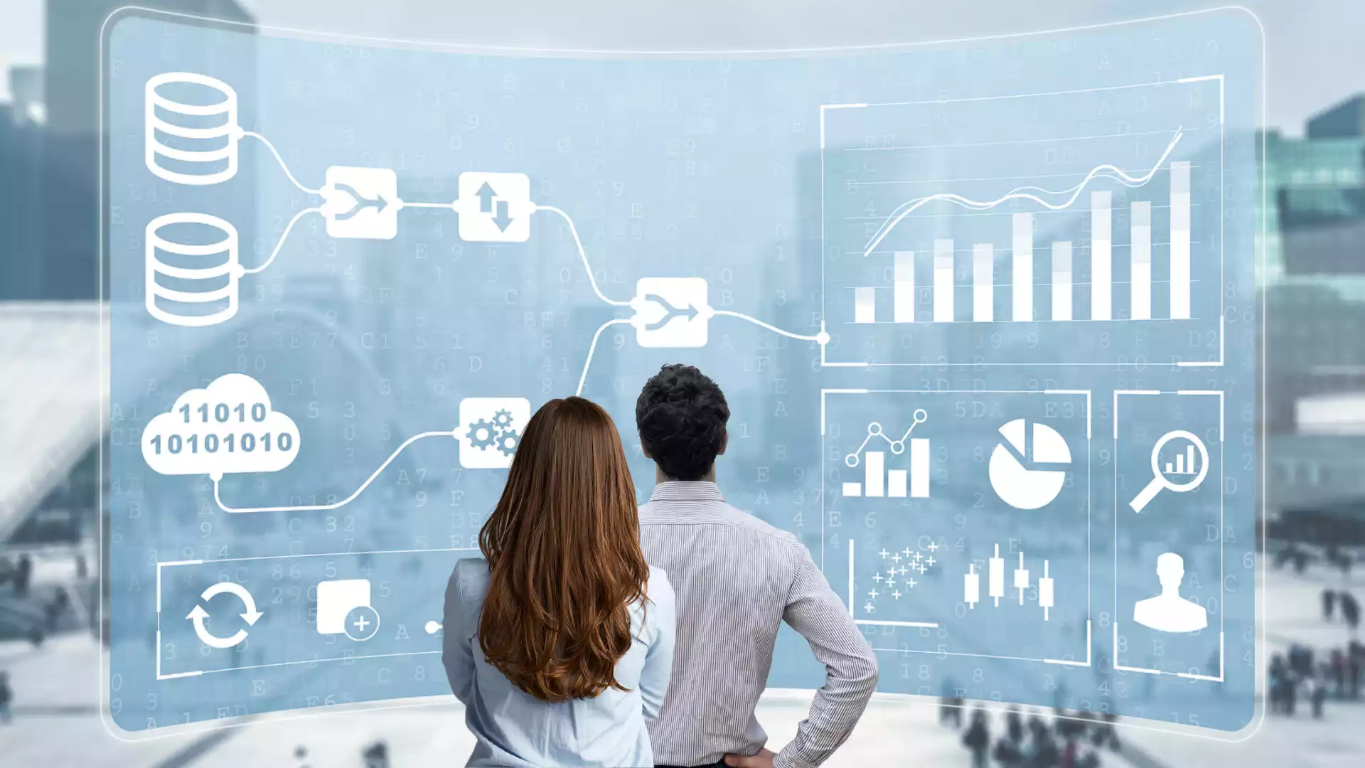 A data architecture graphic showing an analytics solution based on data.