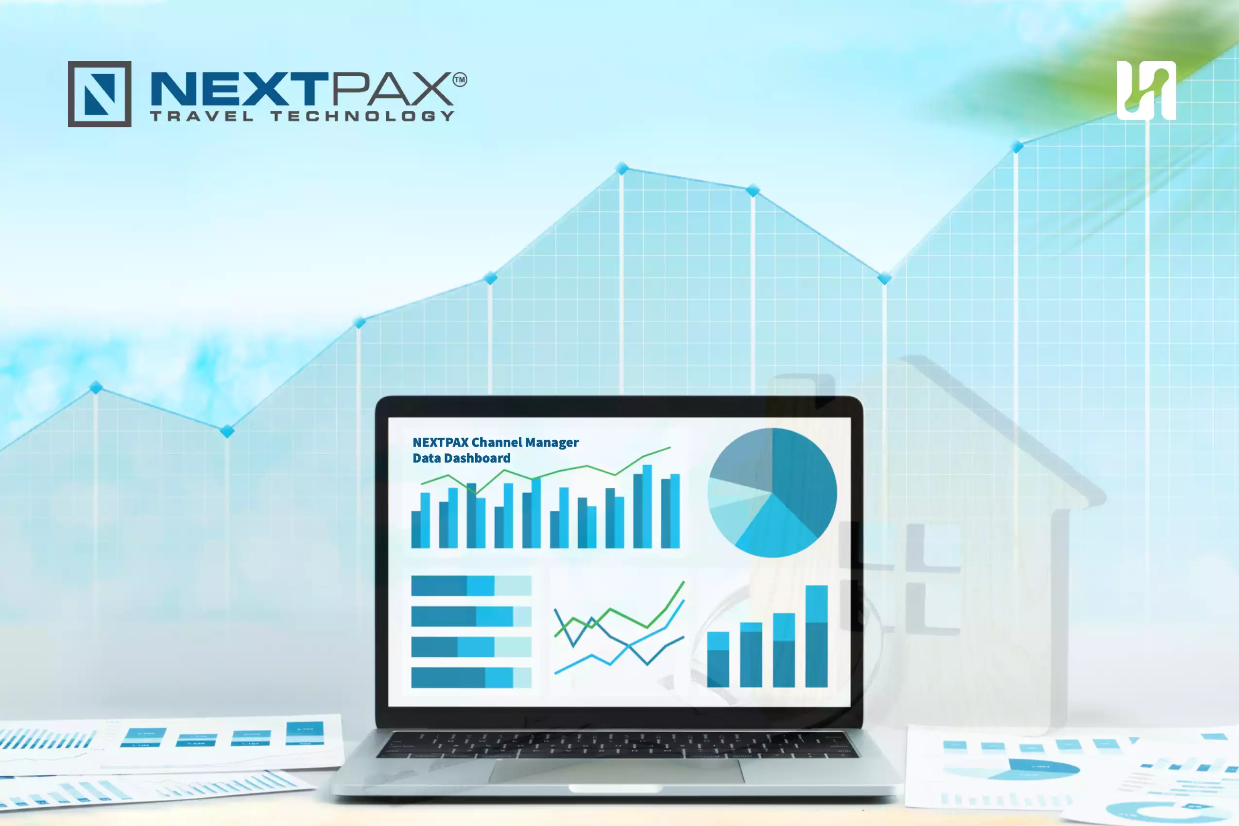 Een grafische weergave van NextPax, een channel manager, die een gegevensdashboard bouwt voor analyse.